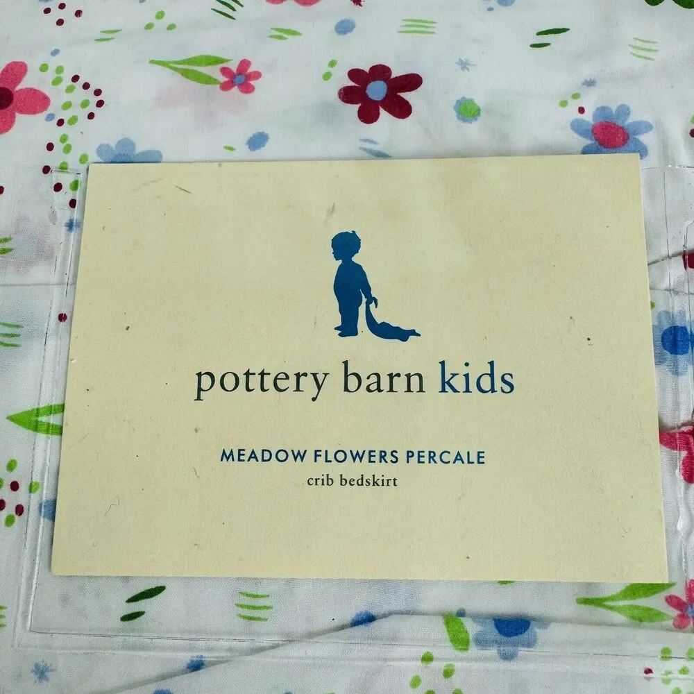 Pottery Barn Kids Meadow Flowers Percale Bed Skirt White Floral Baby Nursery New